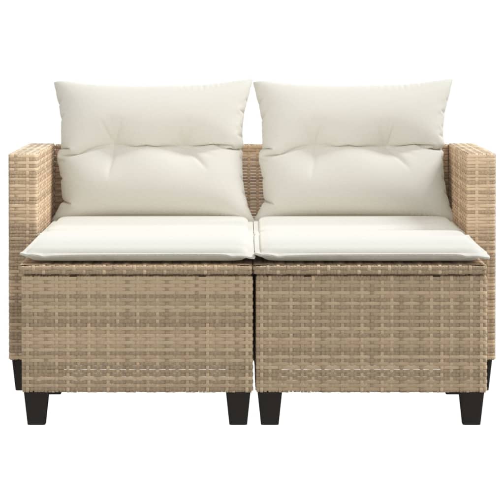 Patio Sofa 2-Seater with Stools Beige Poly Rattan