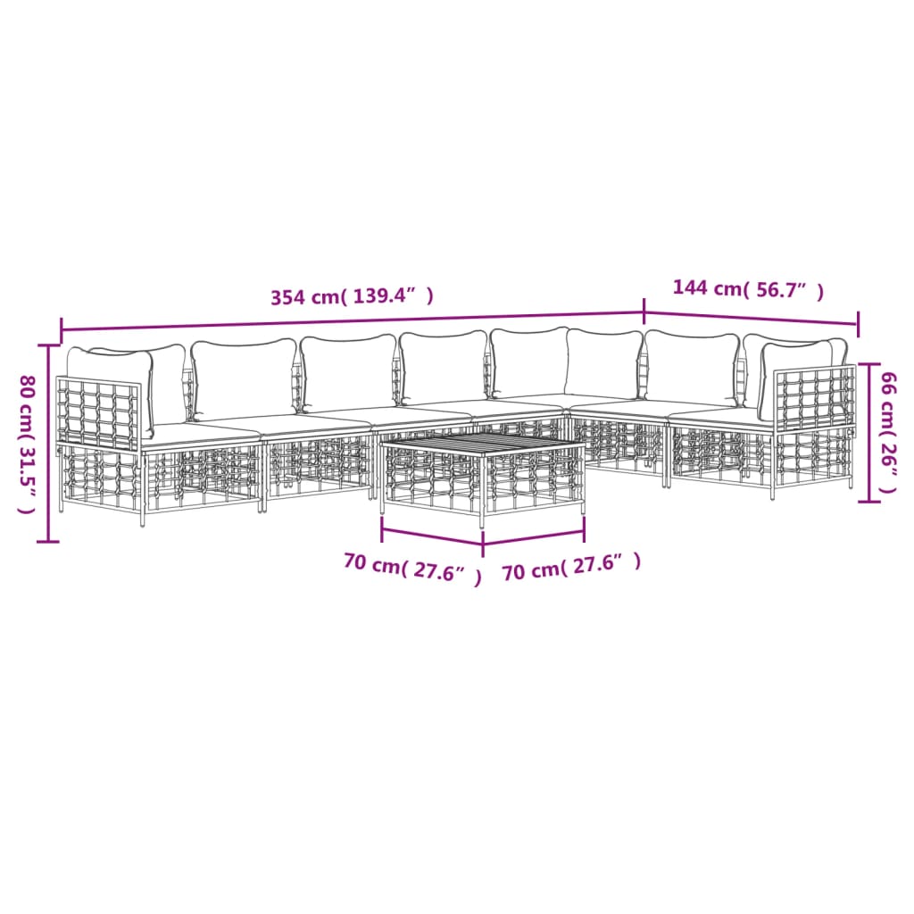 8 Piece Patio Lounge Set with Cushions Anthracite Poly Rattan