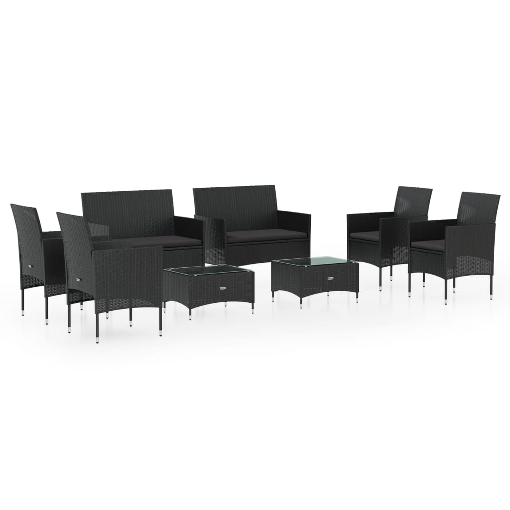 8 Piece Patio Lounge Set with Cushions Poly Rattan Black