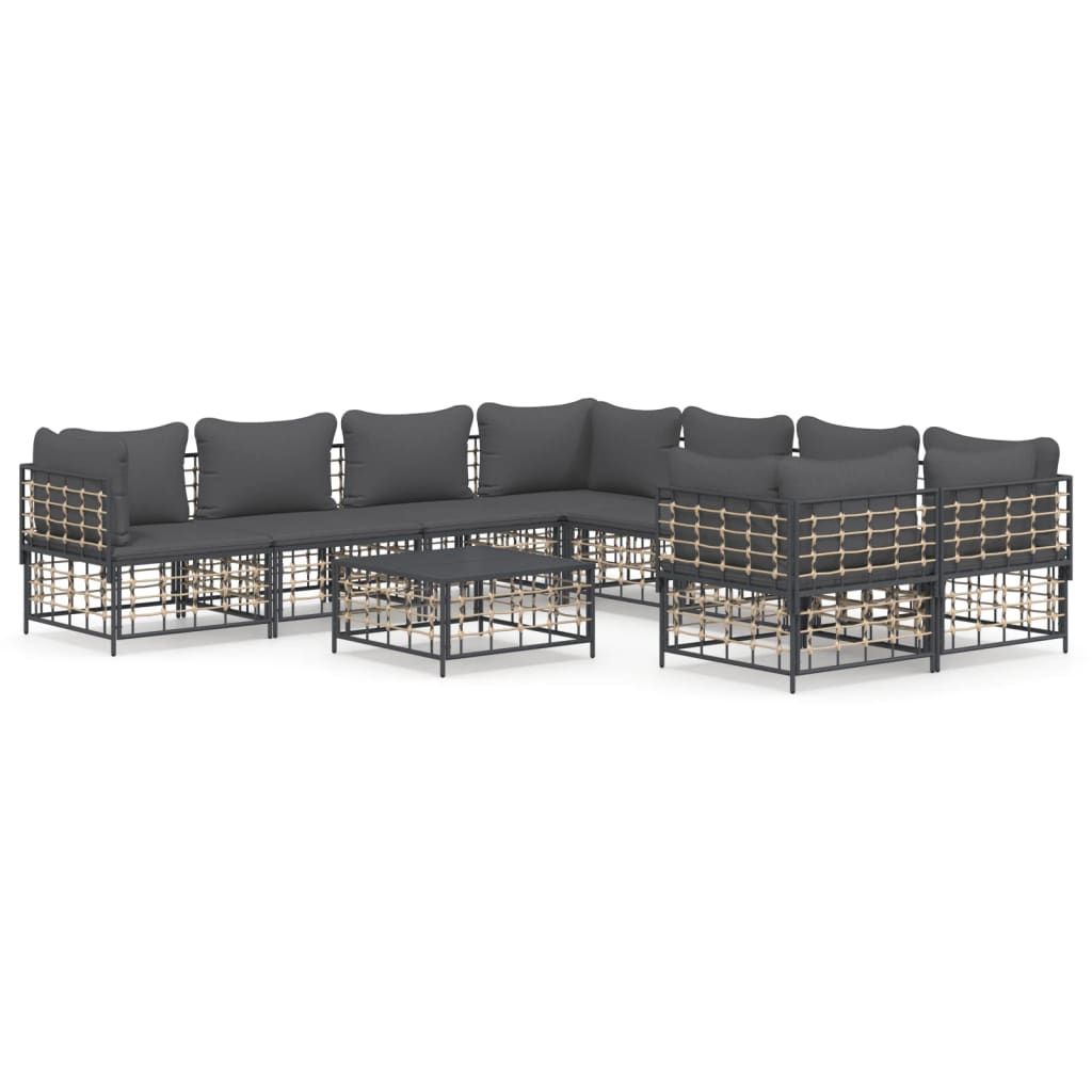 9 Piece Patio Lounge Set with Cushions Anthracite Poly Rattan