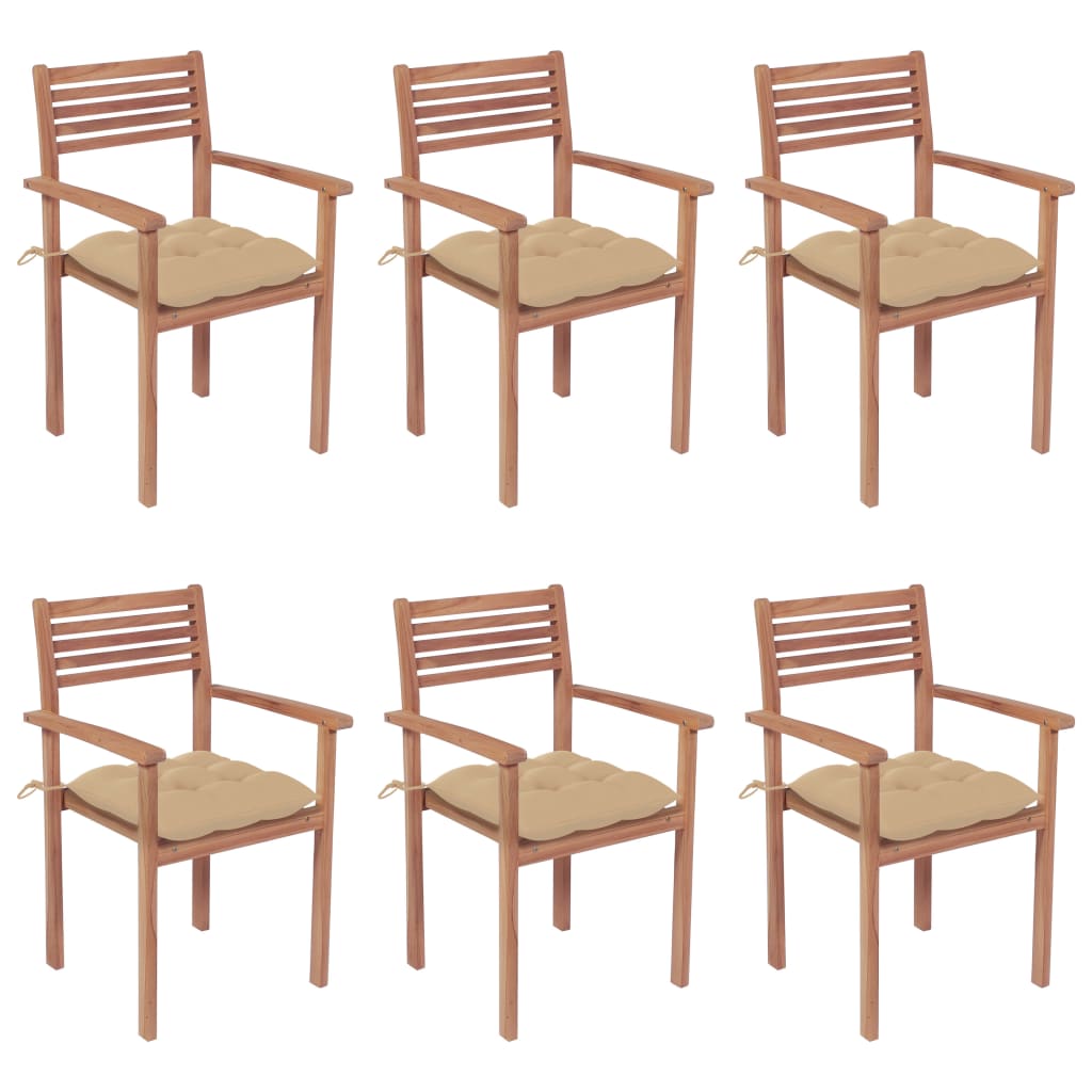 Stackable Patio Chairs with Cushions 6 pcs Solid Teak Wood