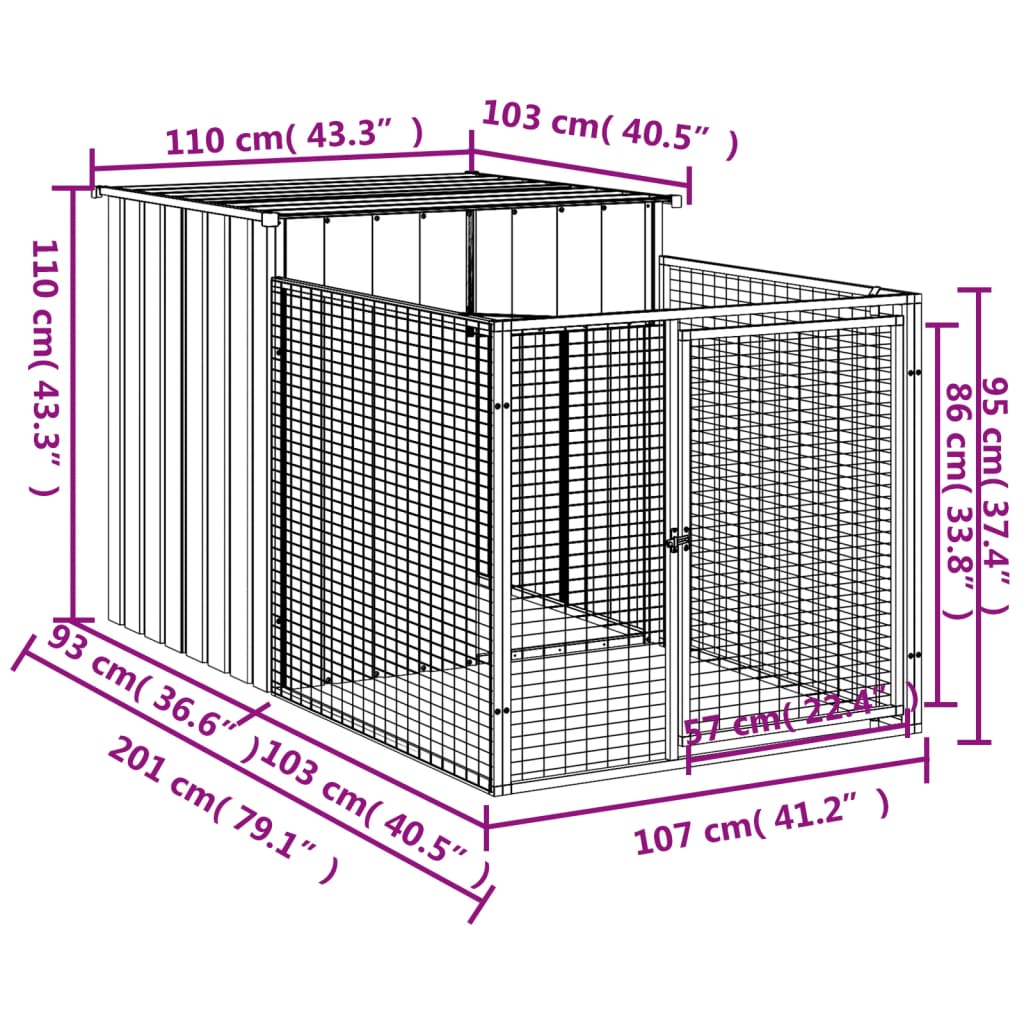 Dog House with Run Light Gray 43.3"x79.1"x43.3" Galvanized Steel