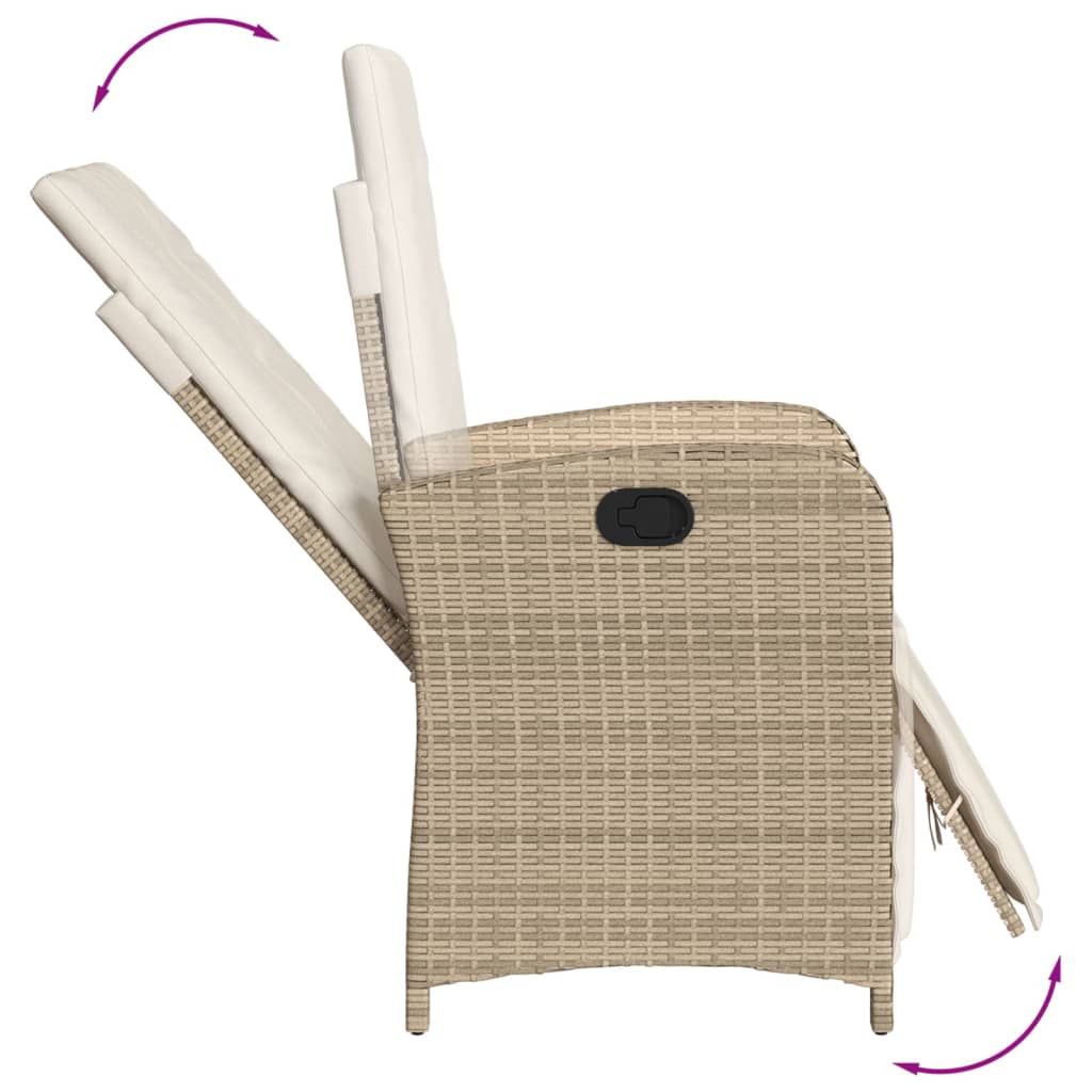 Reclining Patio Chair with Footrest Beige Poly Rattan