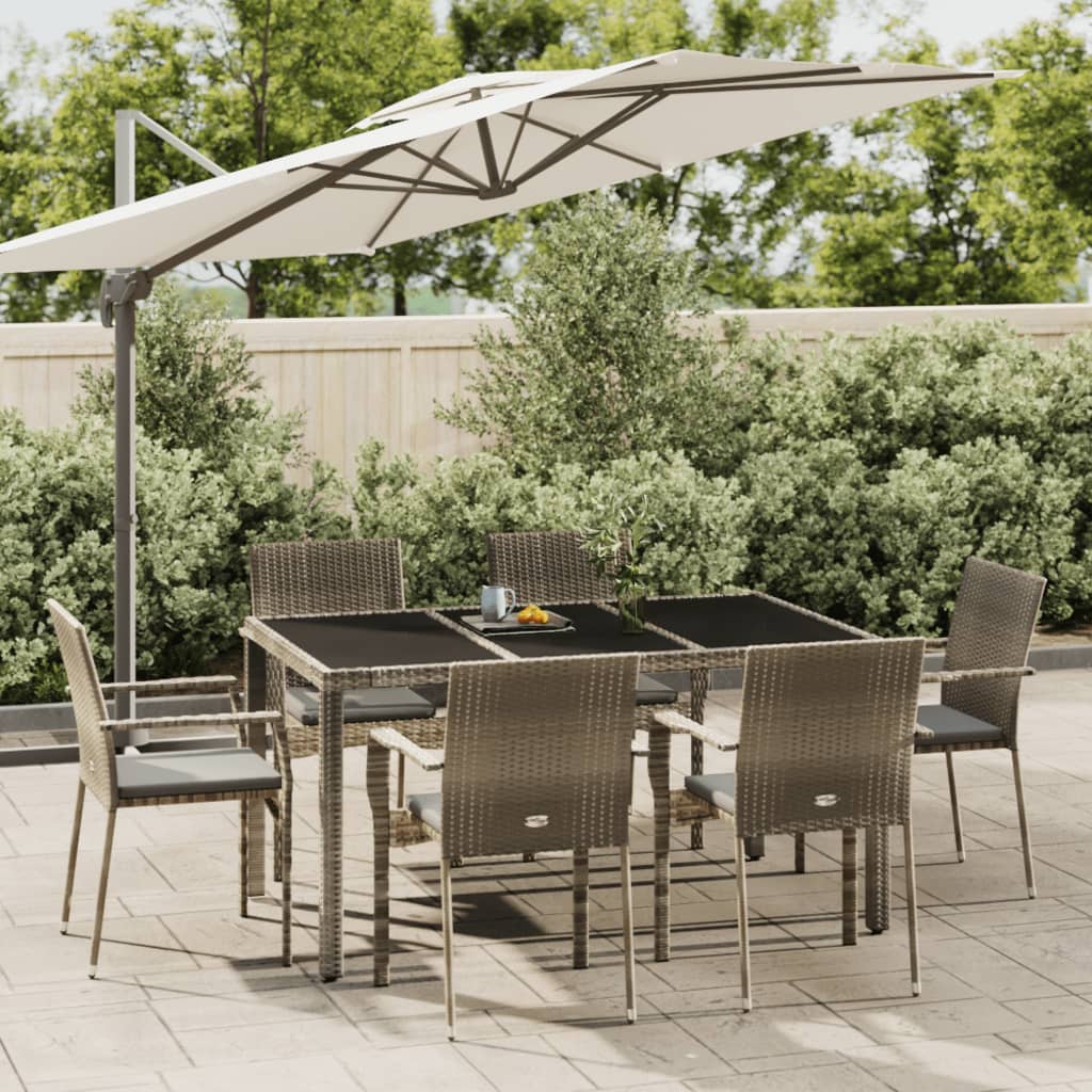 7 Piece Patio Dining Set with Cushions Gray Poly Rattan