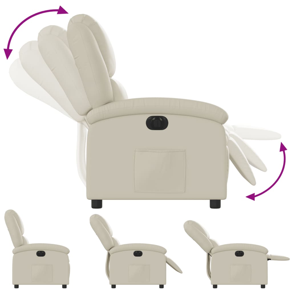 Electric Recliner Chair Cream Faux Leather