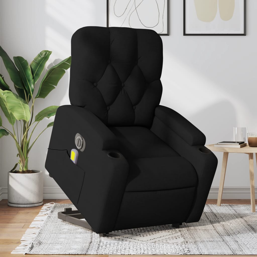 Electric Stand up Massage Recliner Chair Black Fabric