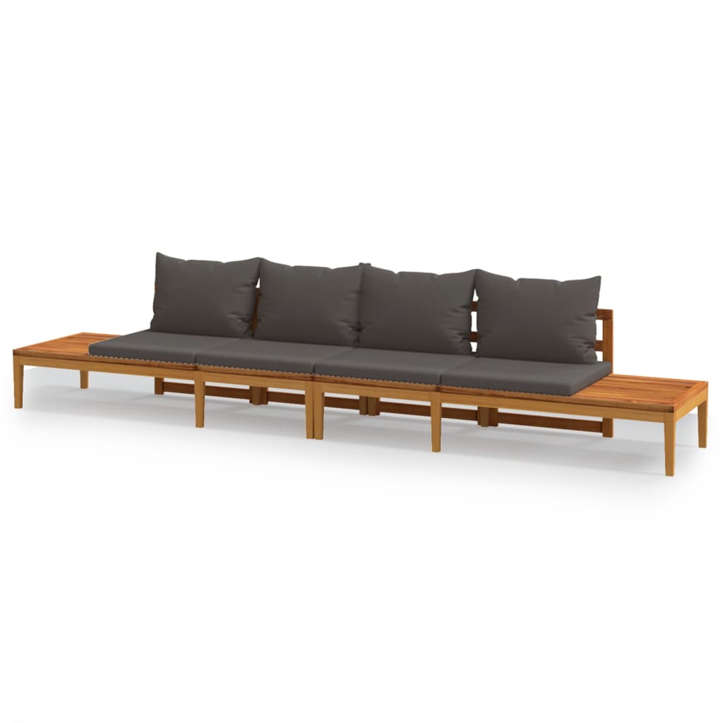 Patio Benches with Dark Gray Cushions 2 pcs Acacia Wood