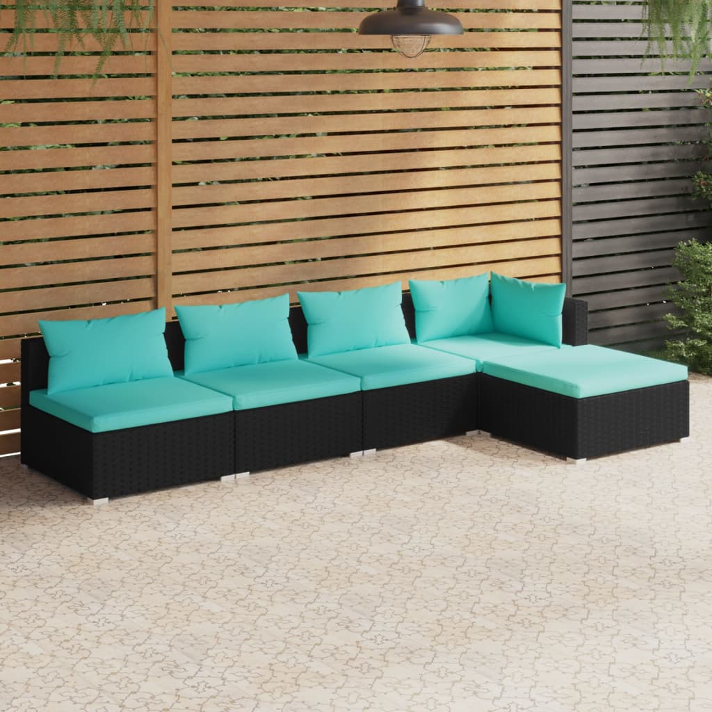 4 Piece Patio Lounge Set with Cushions Poly Rattan Brown