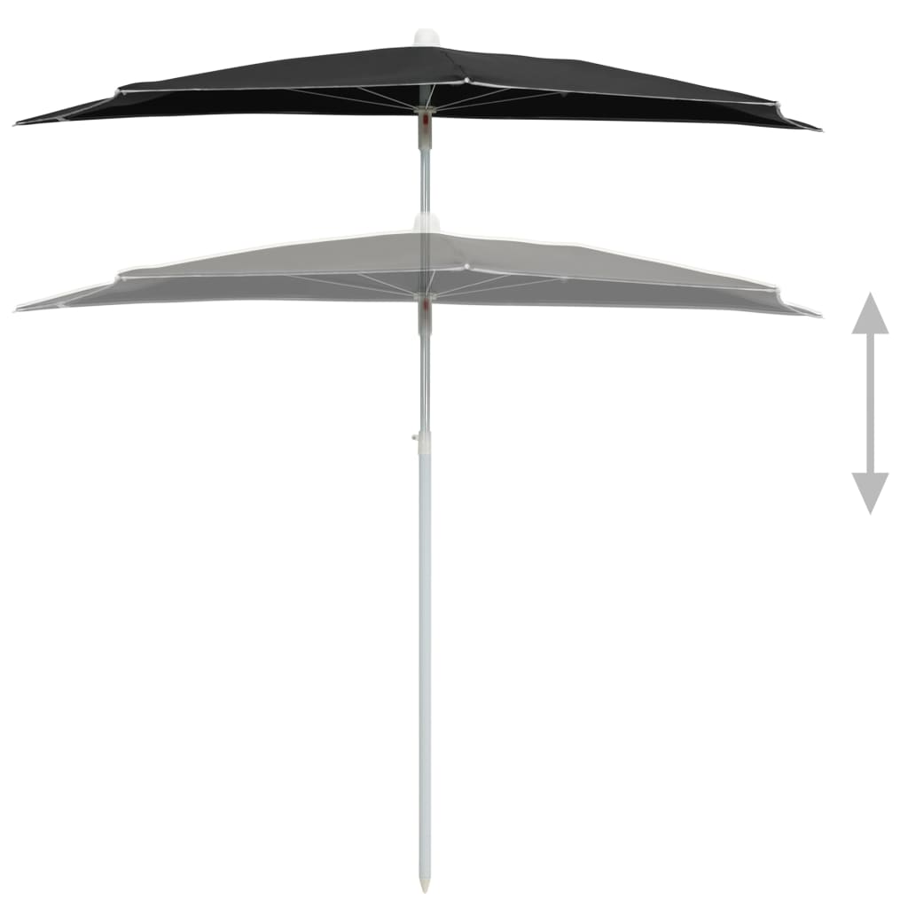 Garden Half Parasol with Pole 70.9"x35.4" Black