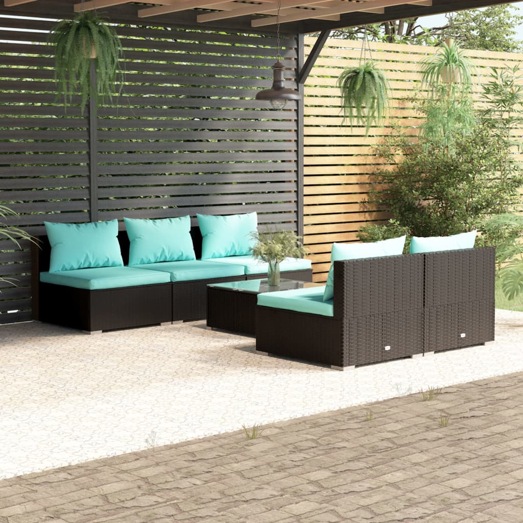 6 Piece Patio Lounge Set with Cushions Poly Rattan Black