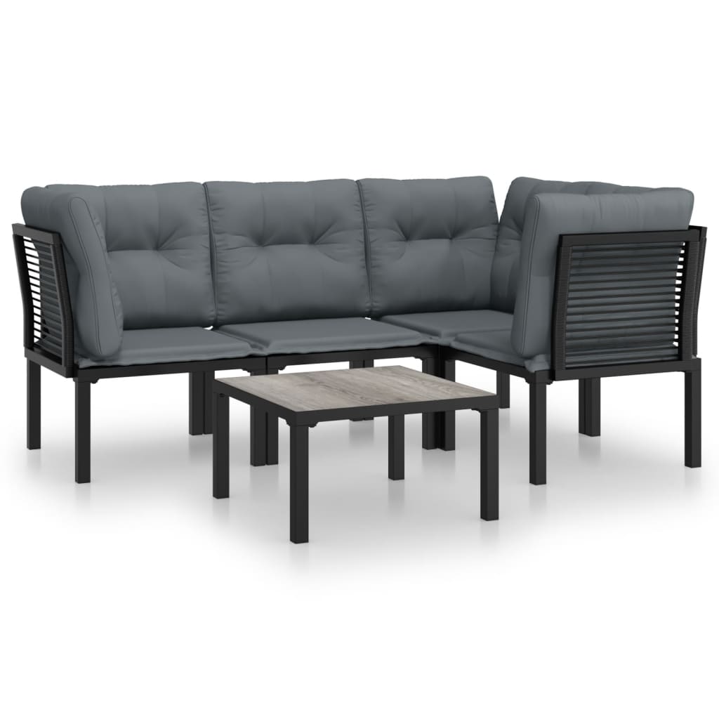 5 Piece Patio Lounge Set Black and Gray Poly Rattan