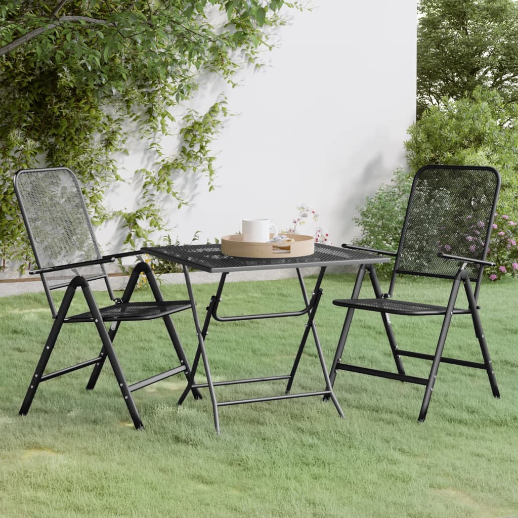 3 Piece Patio Dining Set Expanded Metal Mesh Anthracite