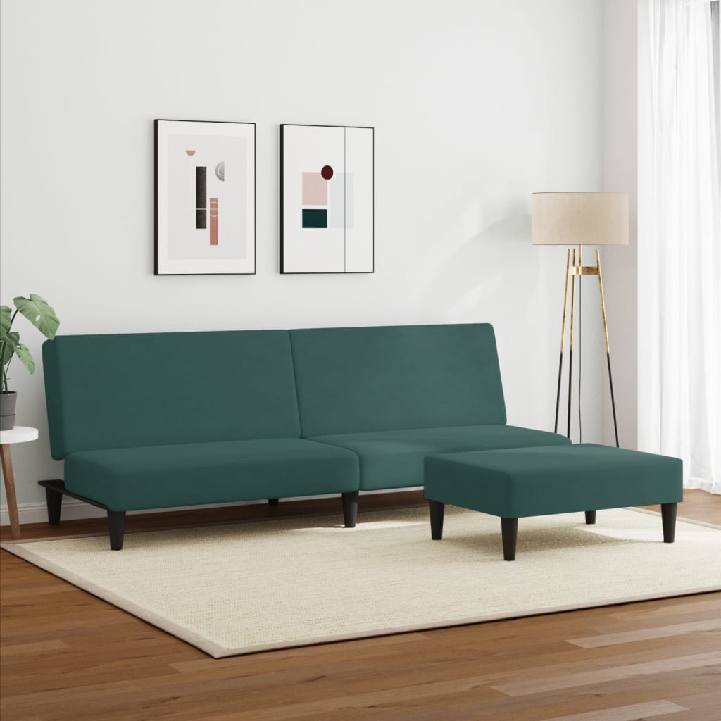 2-Seater Sofa Bed with Footstool Dark Green Velvet