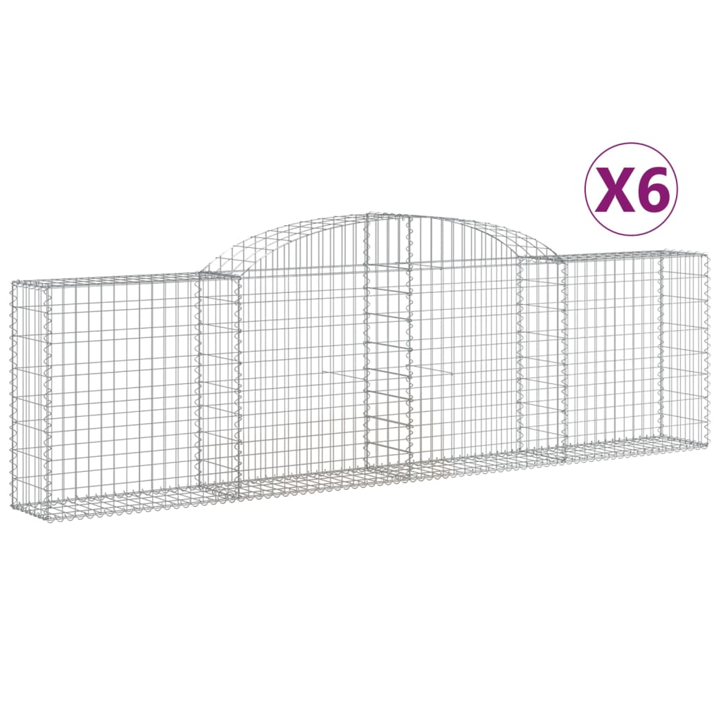 Arched Gabion Baskets 6 pcs 118.1"x11.8"x31.5"/39.4" Galvanized Iron