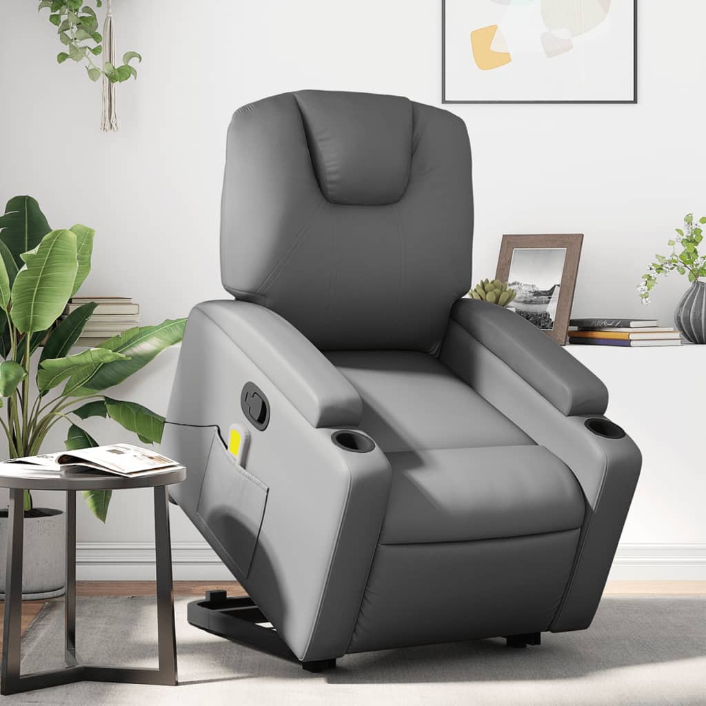 Stand up Massage Recliner Chair Gray Faux Leather