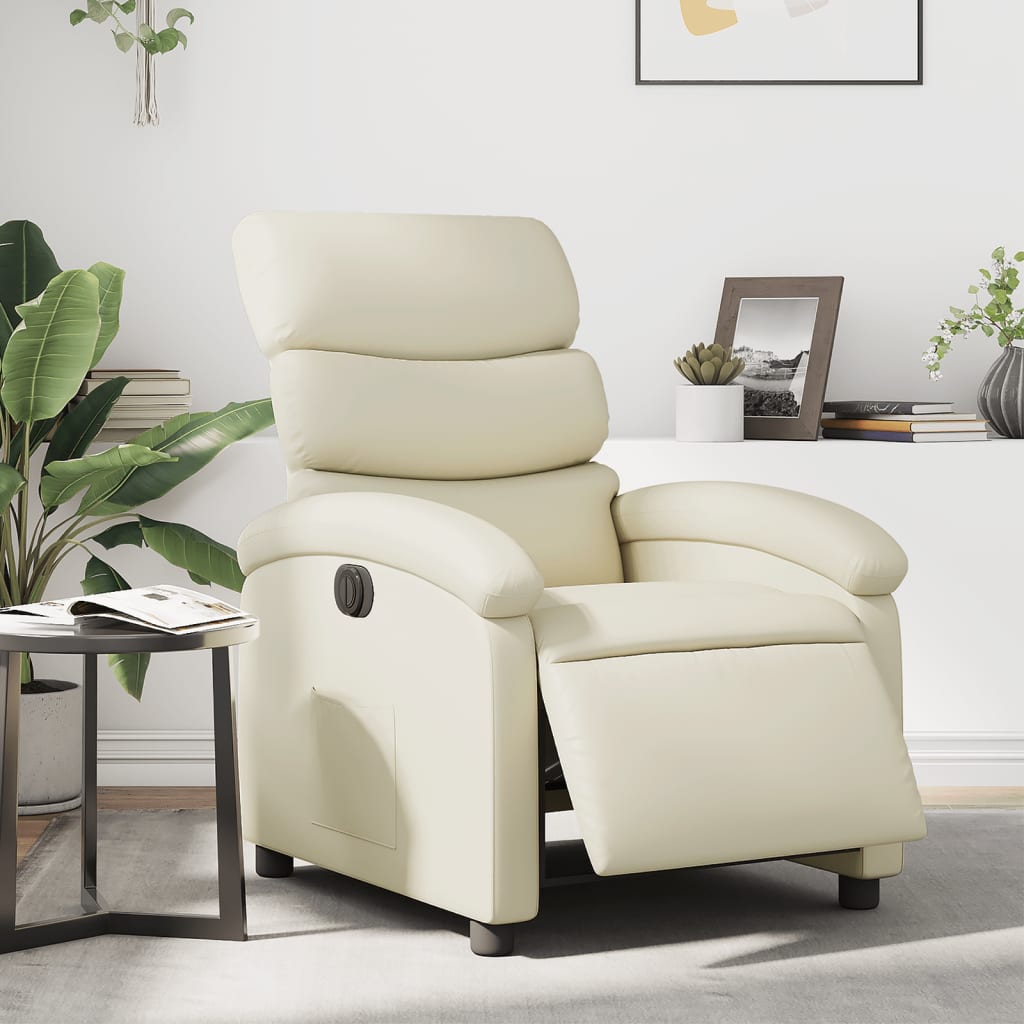 Electric Recliner Chair Cream Faux Leather