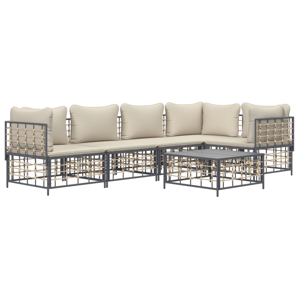 6 Piece Patio Lounge Set with Cushions Anthracite Poly Rattan