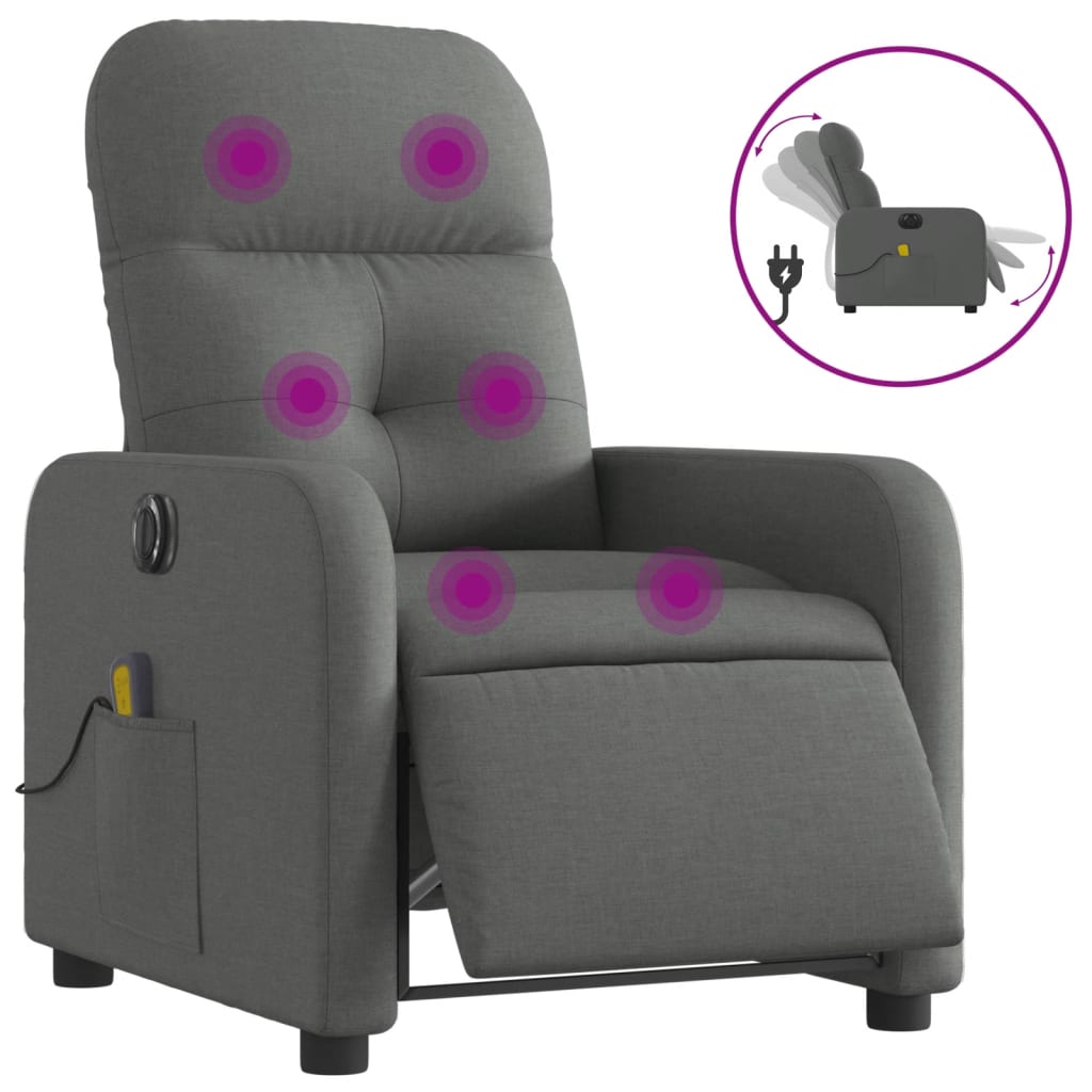 Electric Massage Recliner Chair Dark Gray Fabric