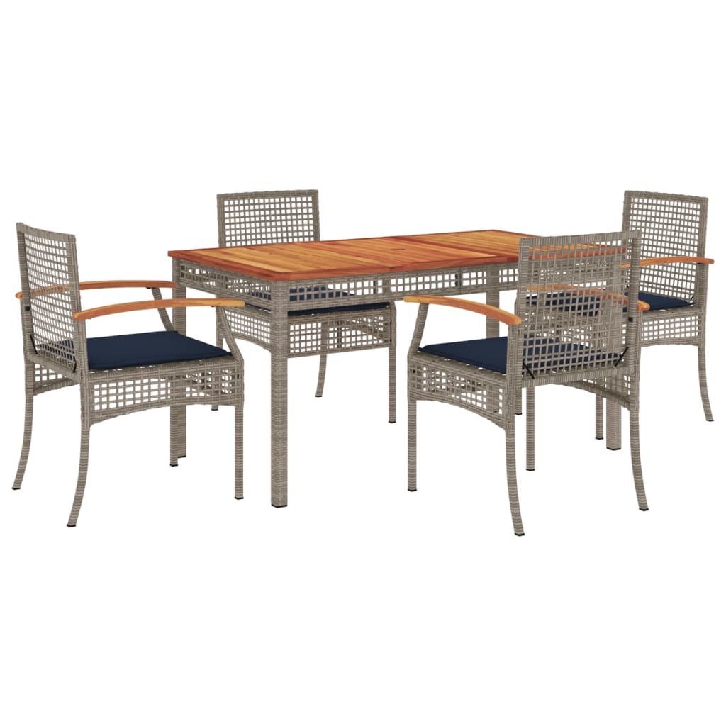 5 Piece Patio Dining Set with Cushions Gray Poly Rattan