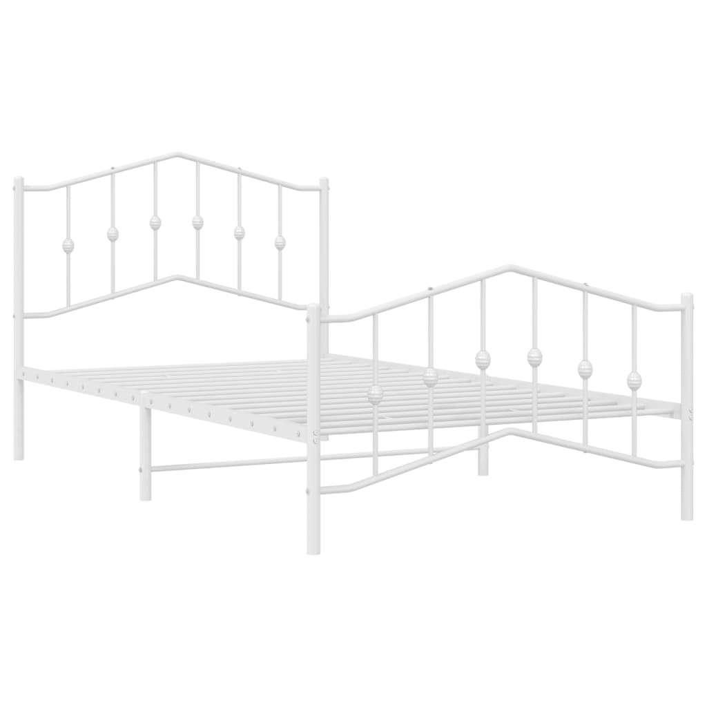 Metal Bed Frame without Mattress with Footboard White 39.4"x78.7"