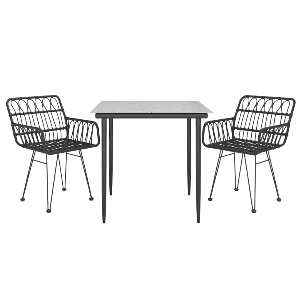 3 Piece Patio Dining Set Black Poly Rattan