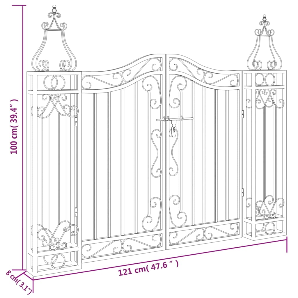 Garden Gate Black 47.6"x3.1"x39.4" Wrought Iron