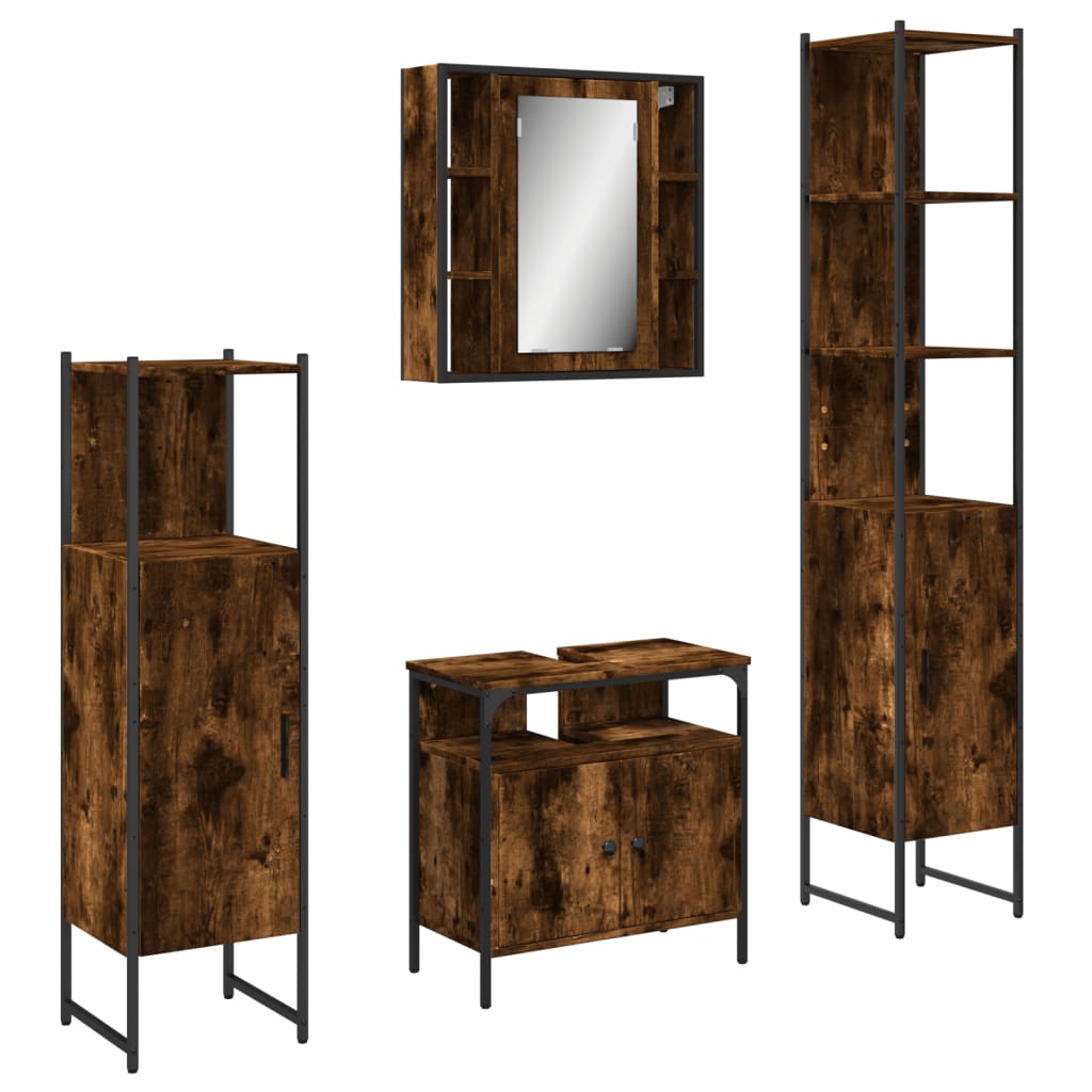 4 Piece Bathroom Cabinet Set Smoked Oak Engineered Wood