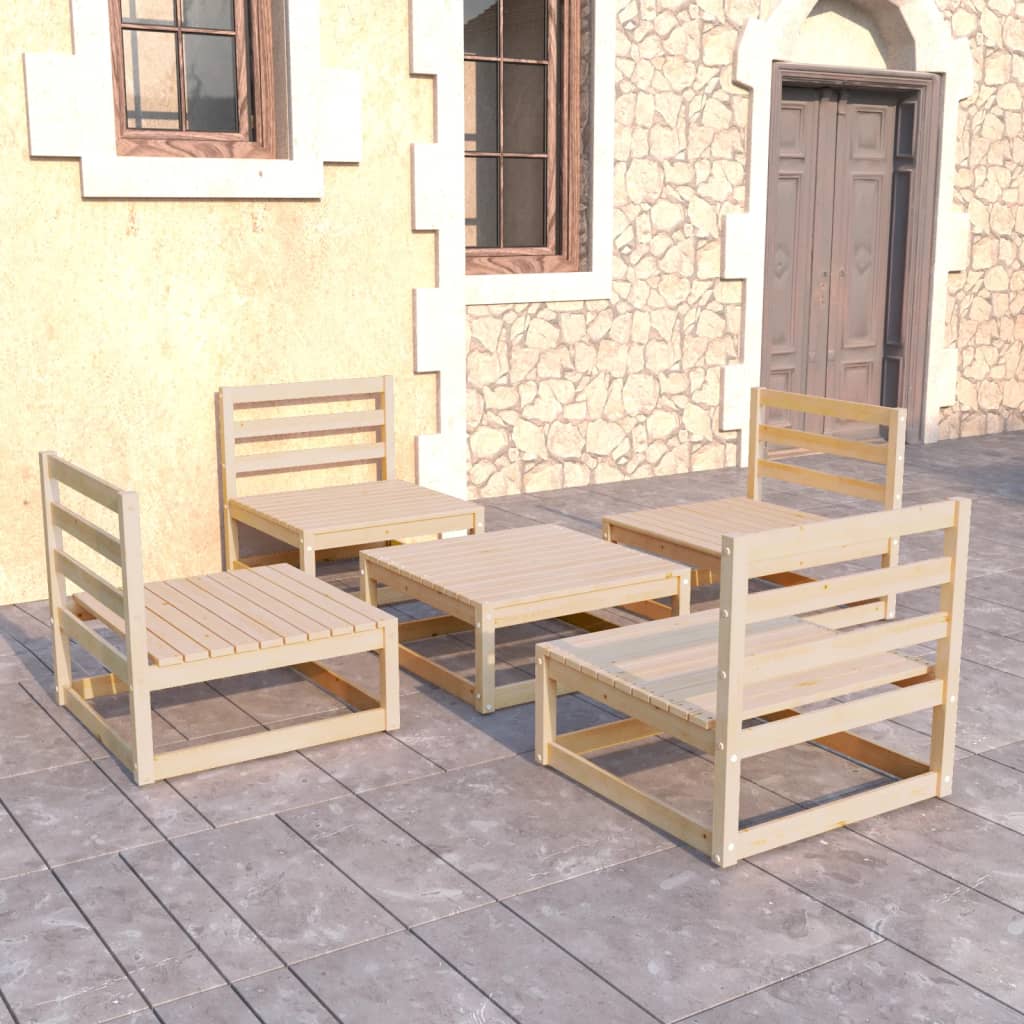 5 Piece Patio Lounge Set White Solid Pinewood