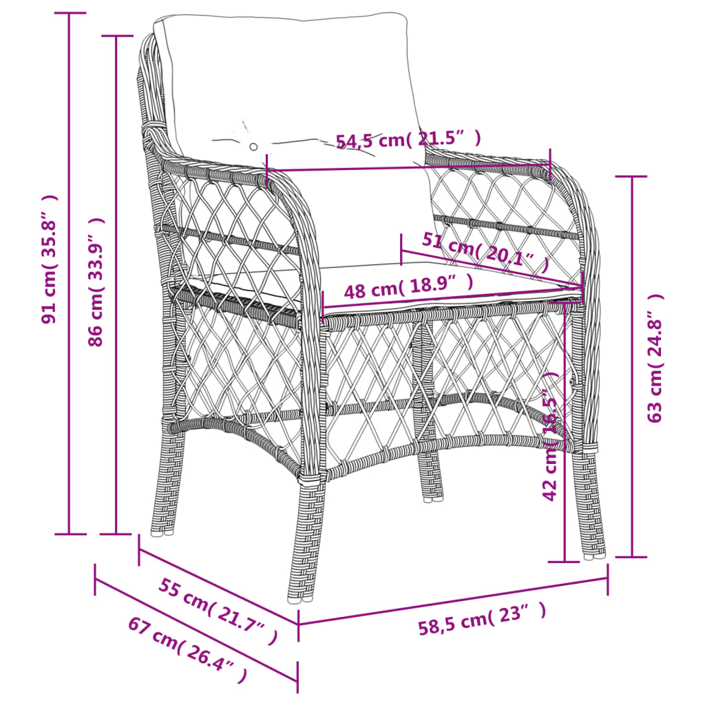 Patio Chairs with Cushions 2 pcs Gray Poly Rattan