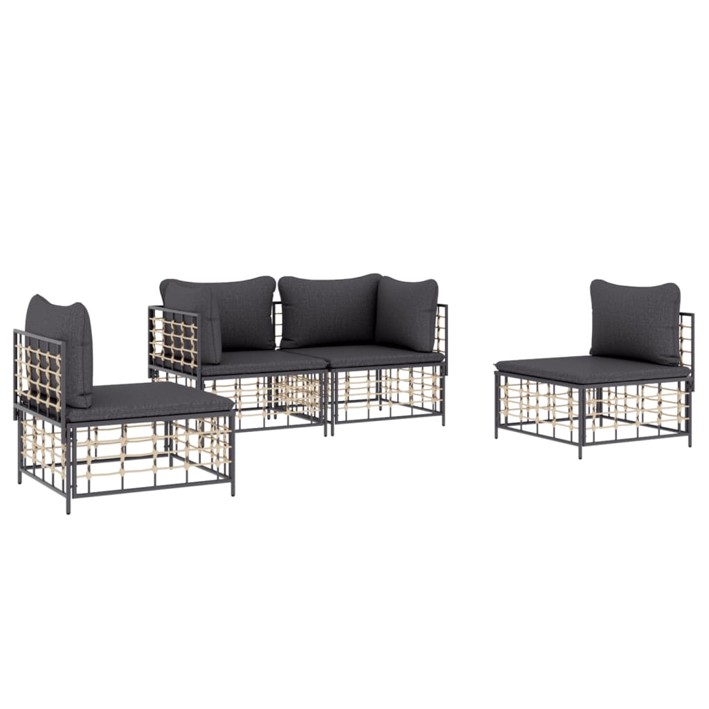 4 Piece Patio Lounge Set with Cushions Anthracite Poly Rattan