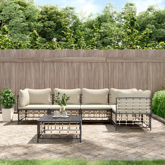 6 Piece Patio Lounge Set with Cushions Anthracite Poly Rattan