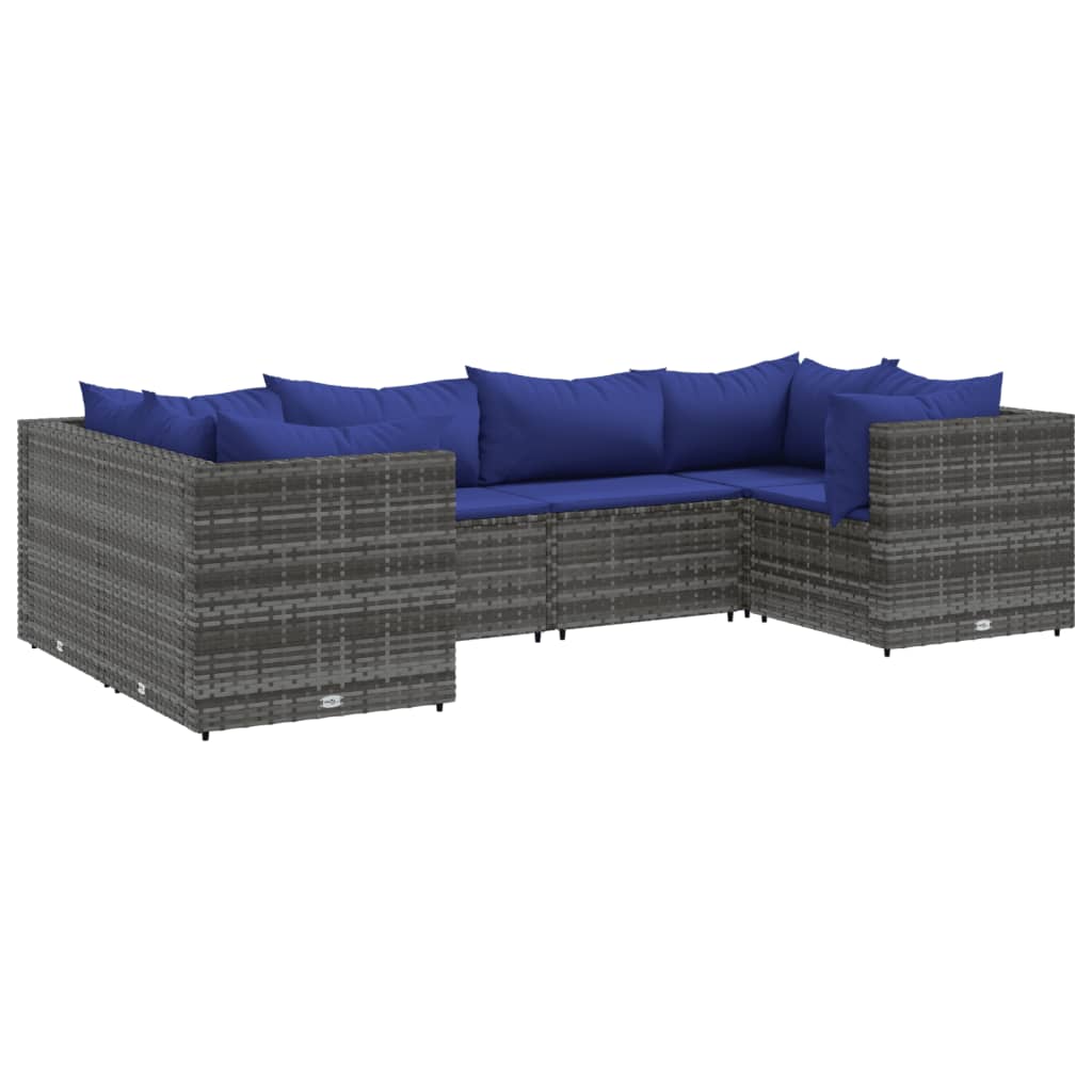 6 Piece Patio Lounge Set with Cushions Gray Poly Rattan