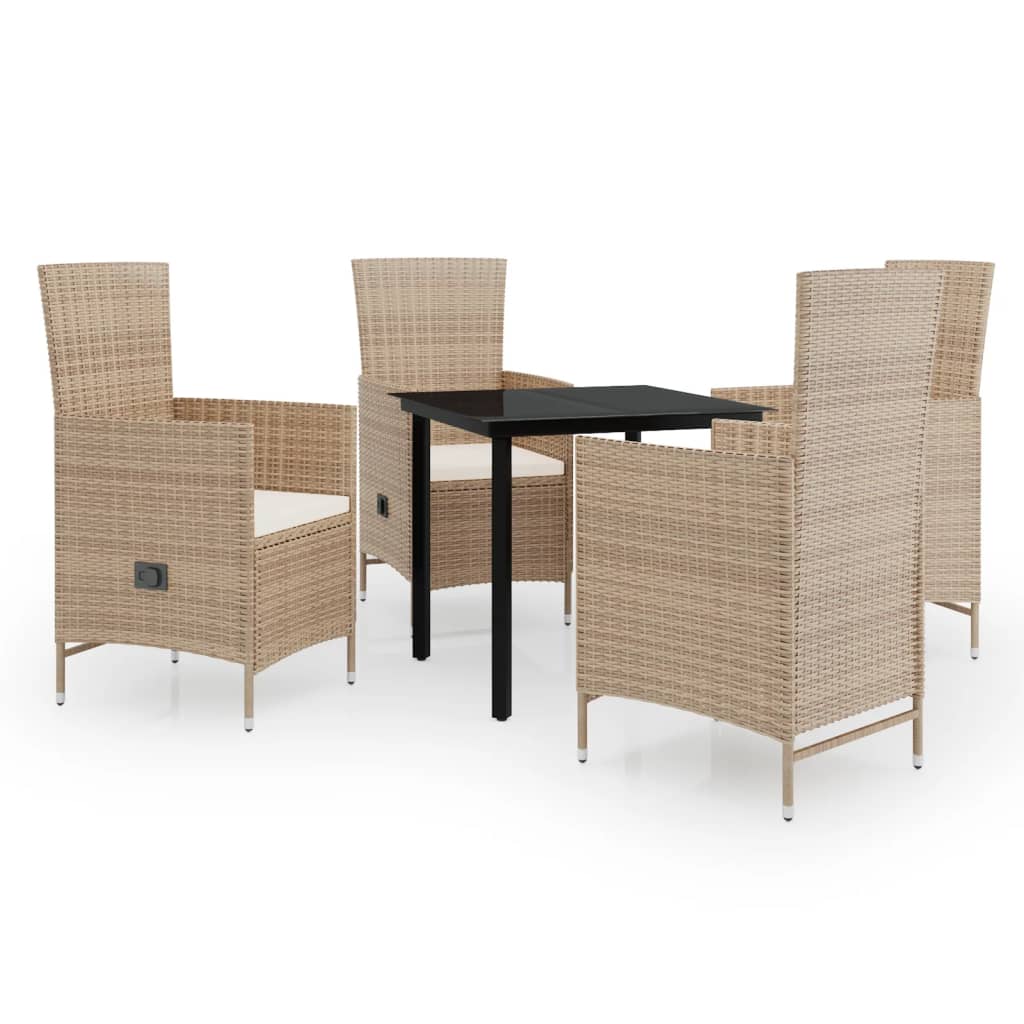 5 Piece Patio Dining Set with Cushions Beige