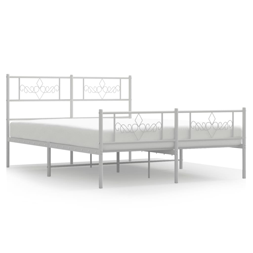 Metal Bed Frame without Mattress with Footboard White 59.1"x78.7"