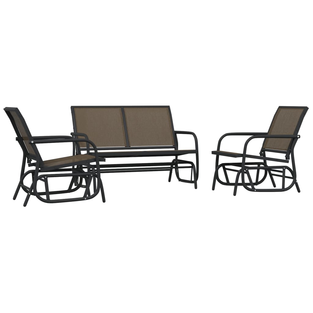 3 Piece Garden Glider Lounge Set Brown Textilene and Steel