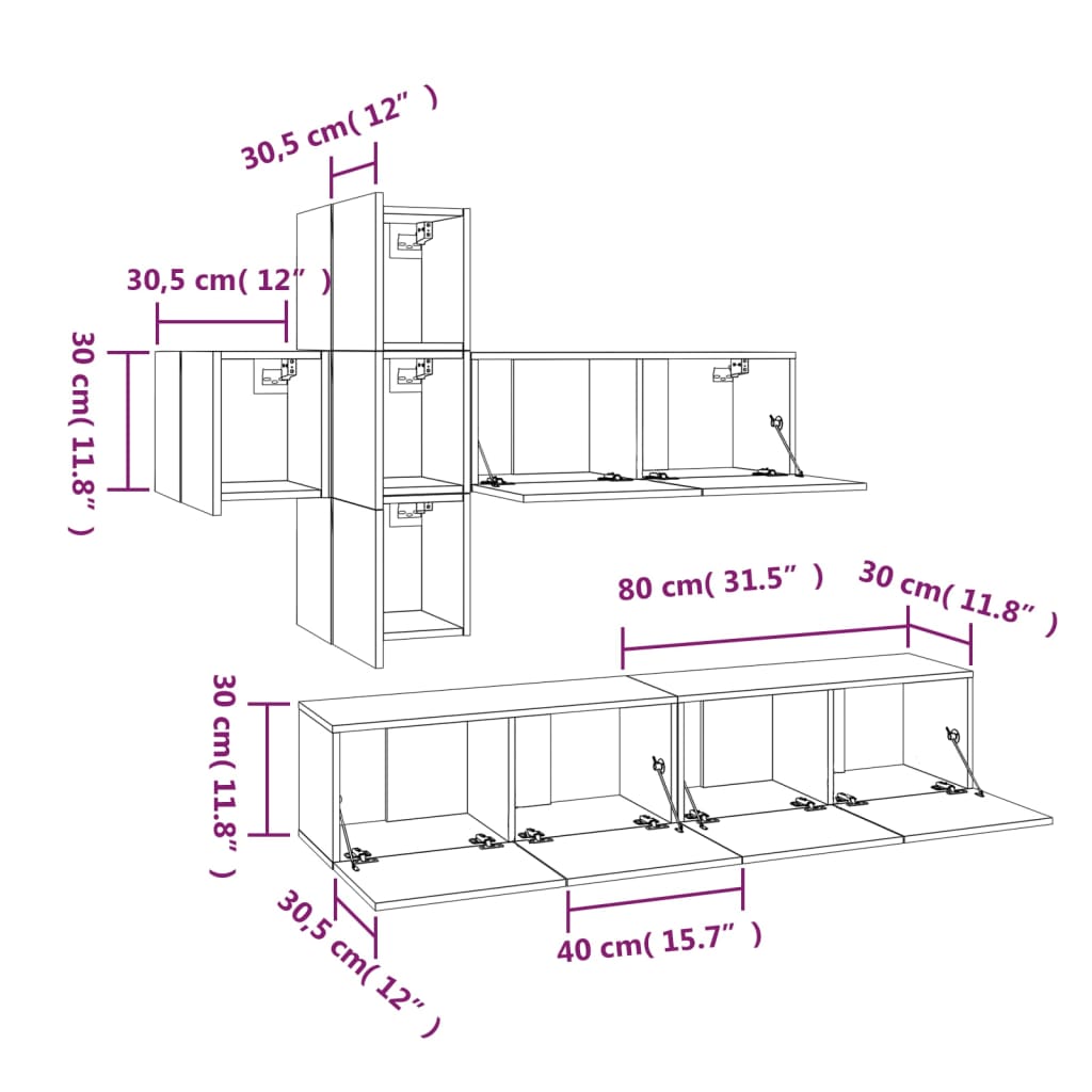 7 Piece TV Stand Set White Engineered Wood