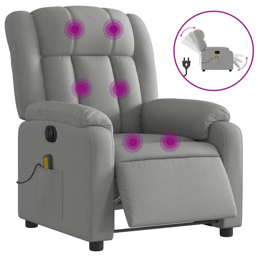 Electric Massage Recliner Chair Light Gray Fabric