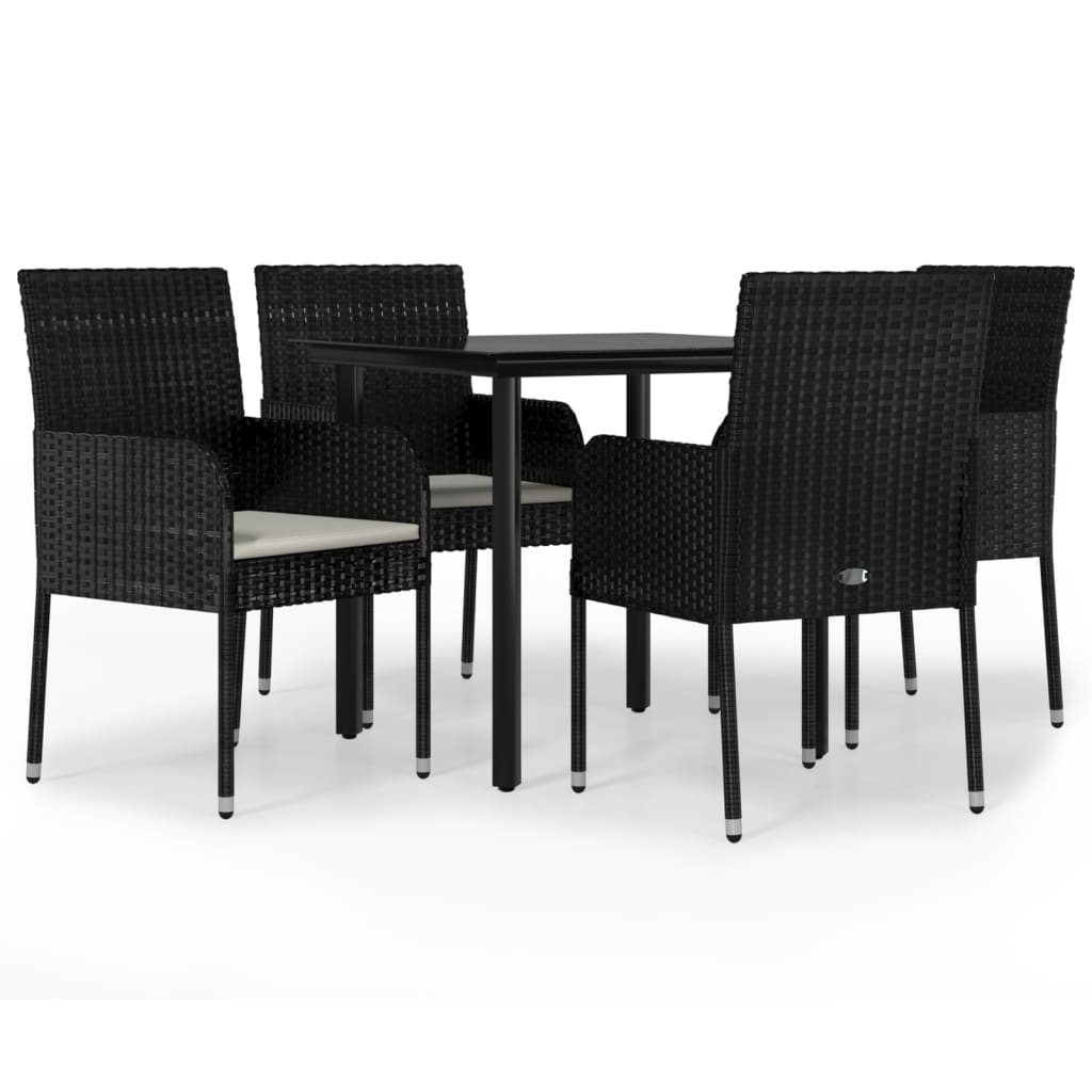 5 Piece Patio Dining Set with Cushions Black Poly Rattan