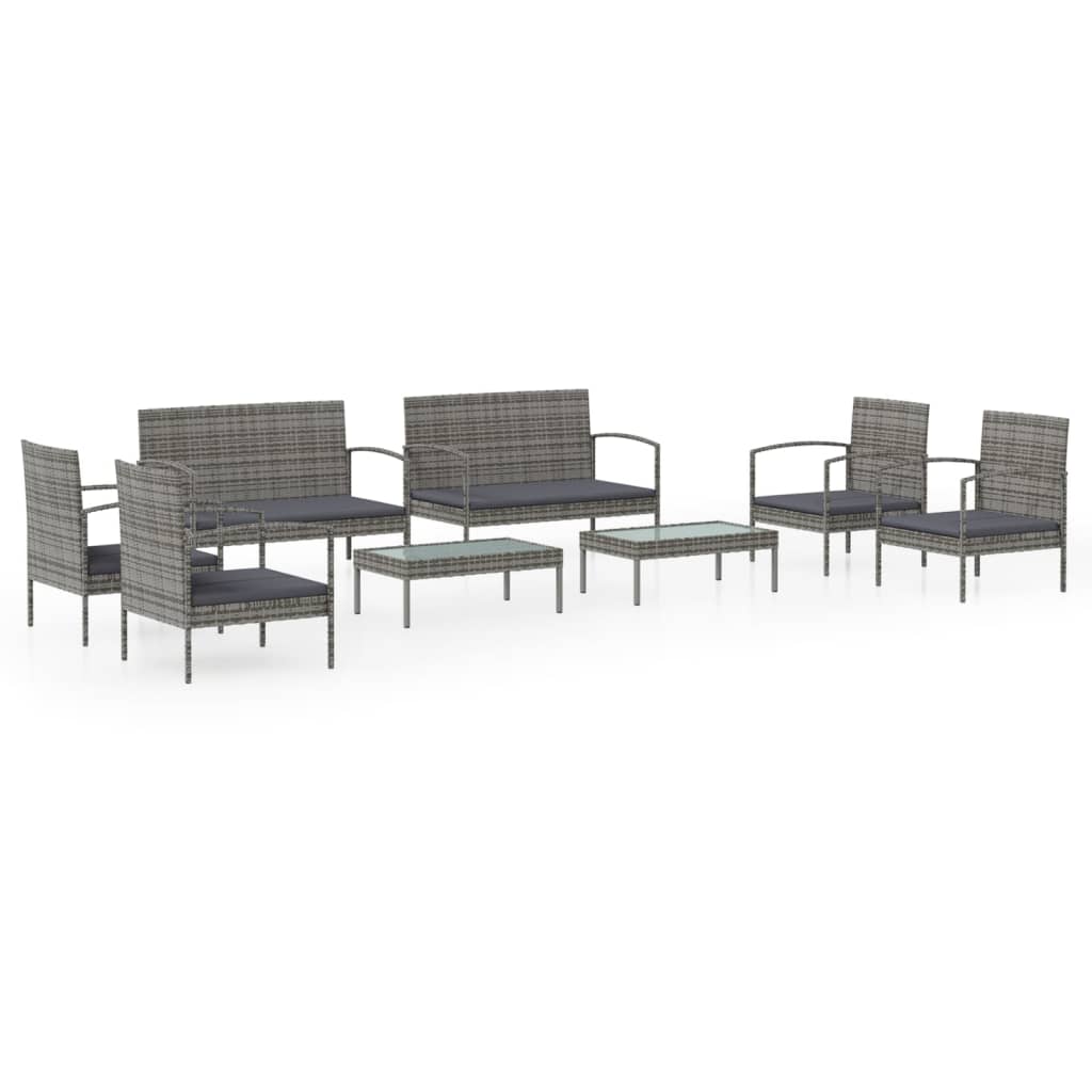 8 Piece Patio Lounge Set with Cushions Poly Rattan Gray