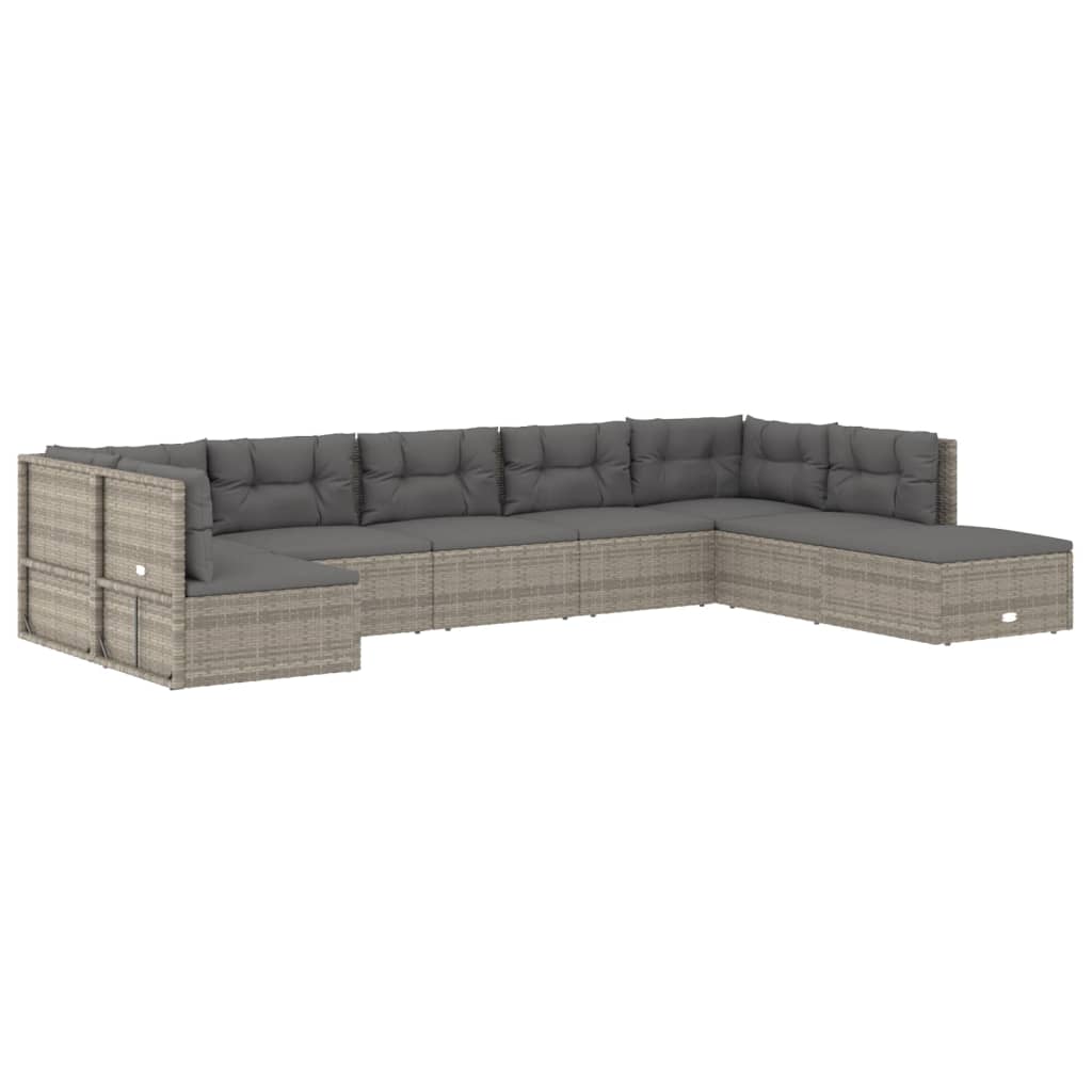 8 Piece Patio Lounge Set with Cushions Gray Poly Rattan