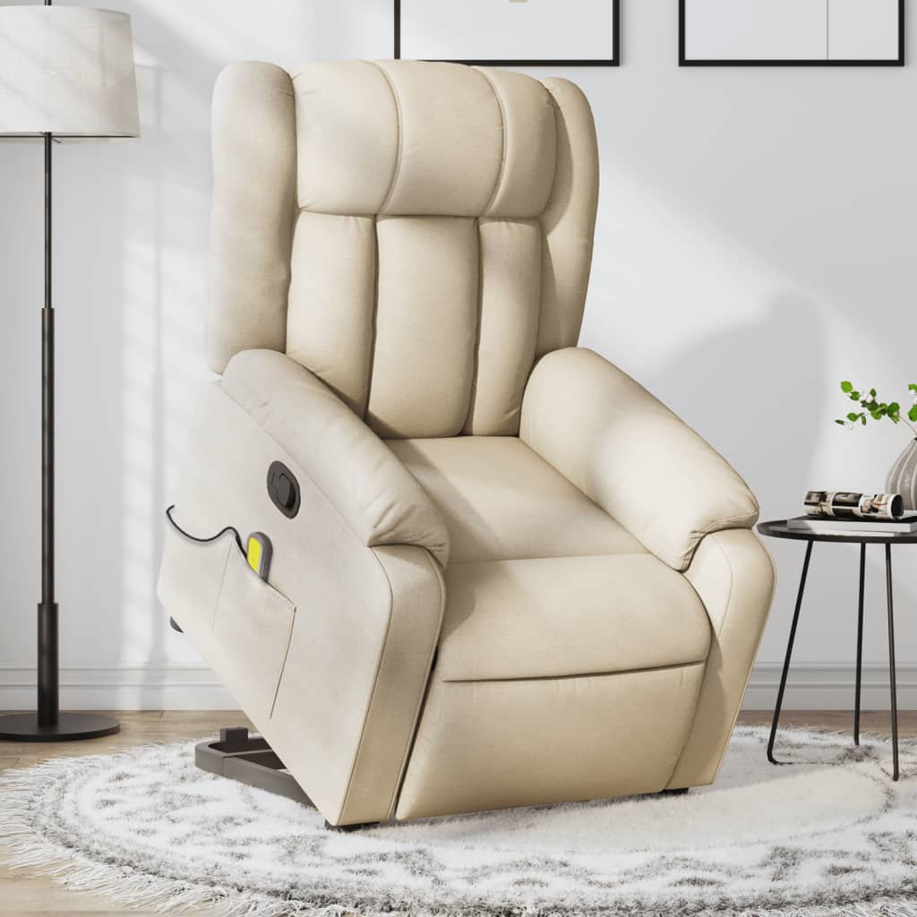 Stand up Massage Recliner Chair Cream Fabric