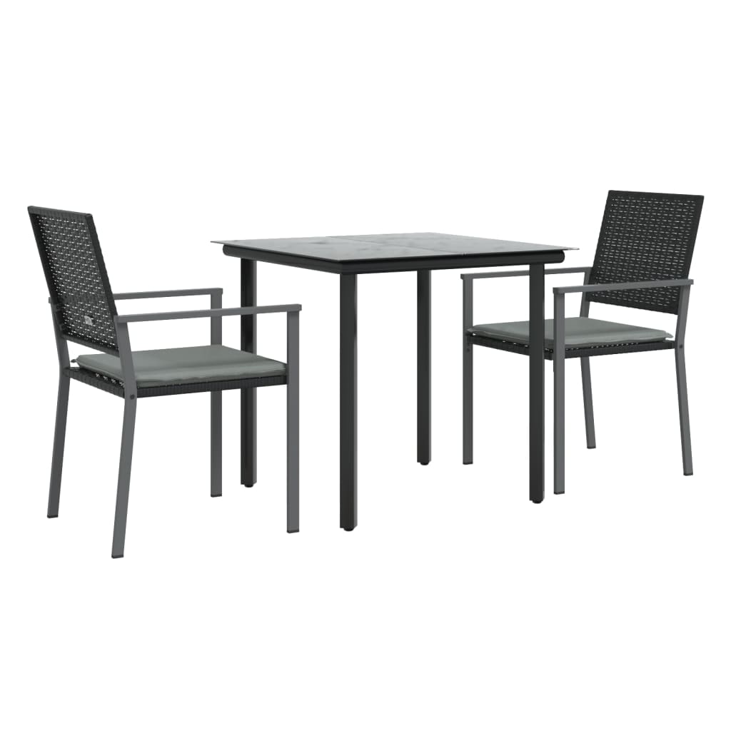 3 Piece Patio Dining Set with Cushions Poly Rattan and Steel