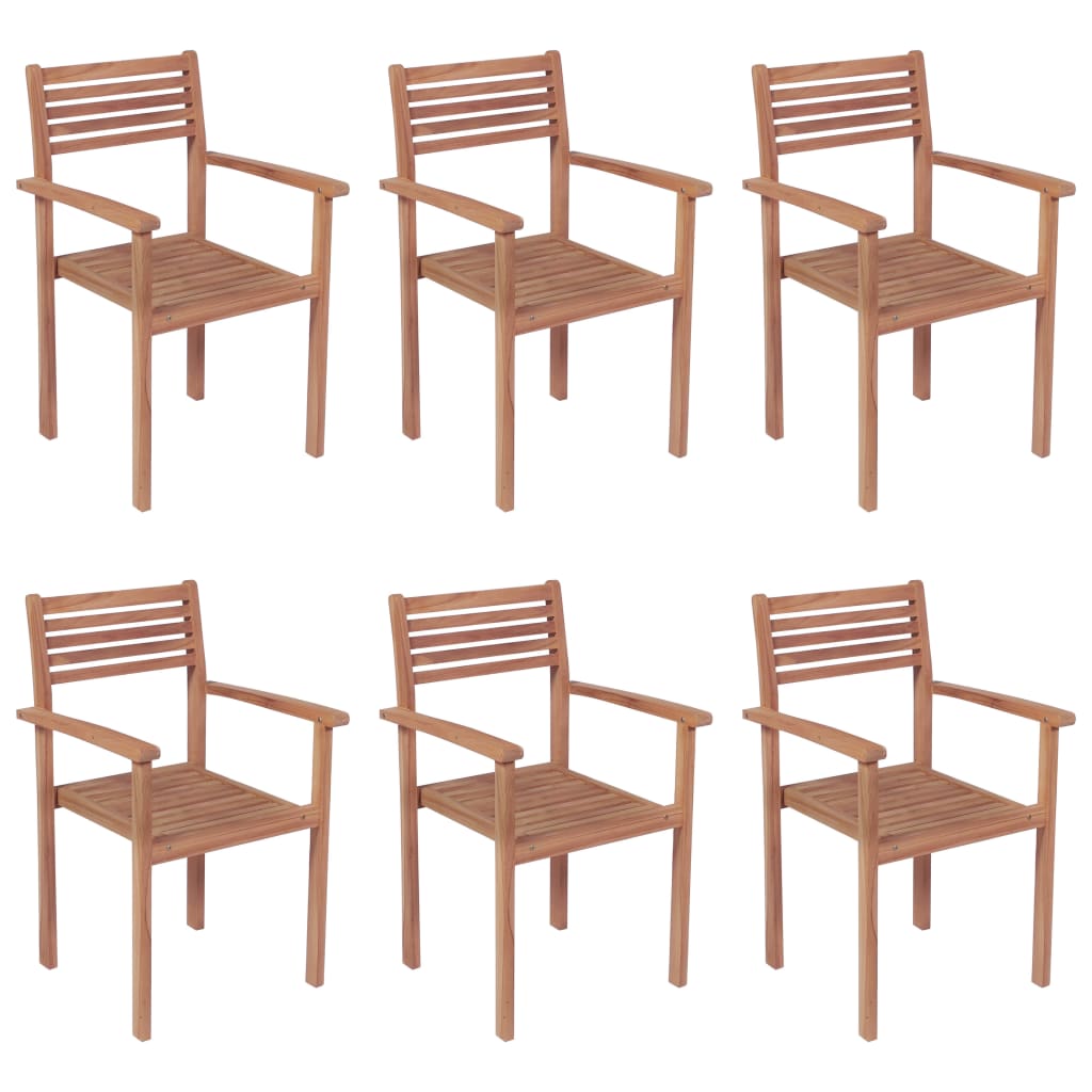 Stackable Patio Chairs with Cushions 6 pcs Solid Teak Wood