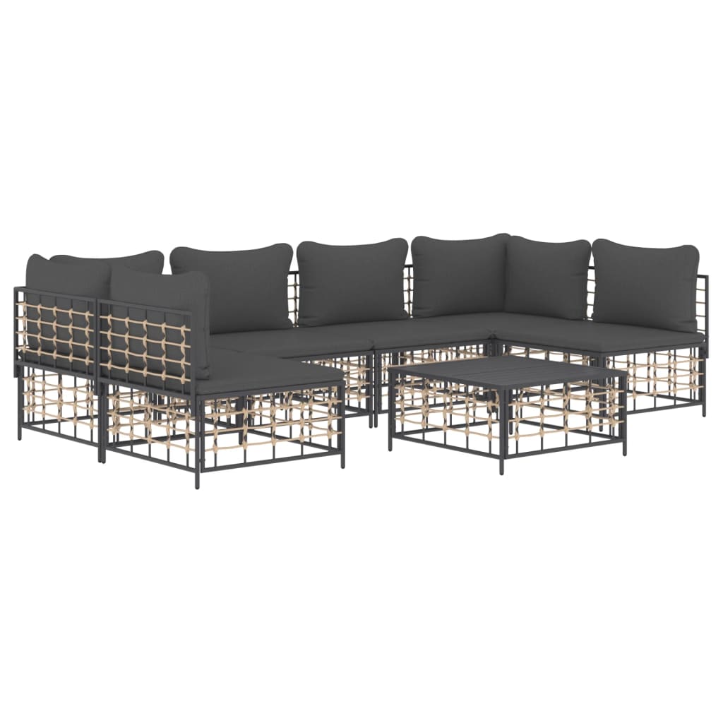 7 Piece Patio Lounge Set with Cushions Anthracite Poly Rattan