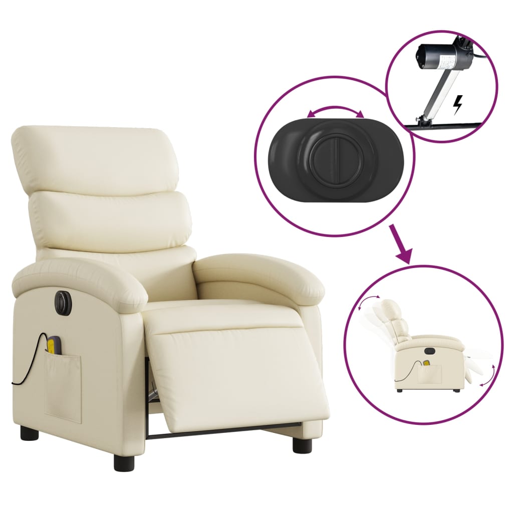 Electric Massage Recliner Chair Cream Faux Leather