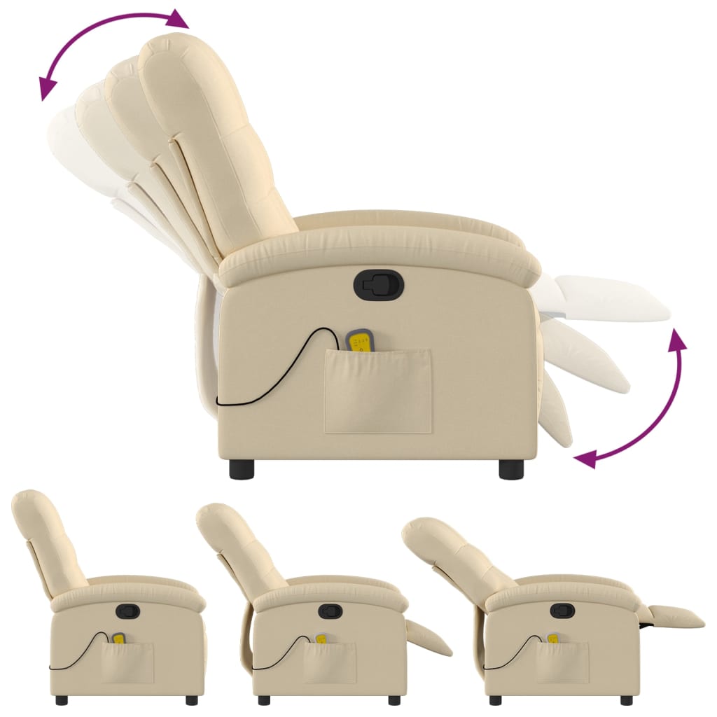 Massage Recliner Chair Cream Fabric