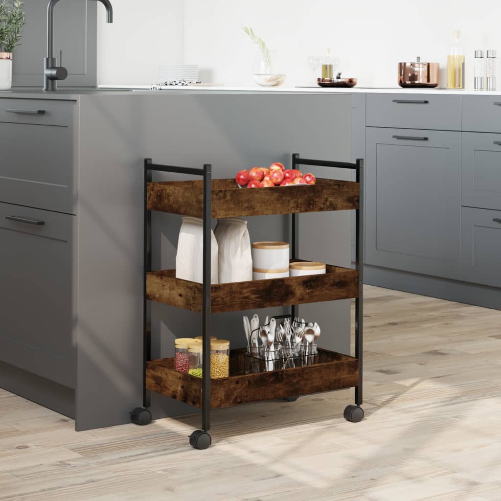 Kitchen Trolley Smoked Oak 19.7"x11.8"x27.6" Engineered Wood