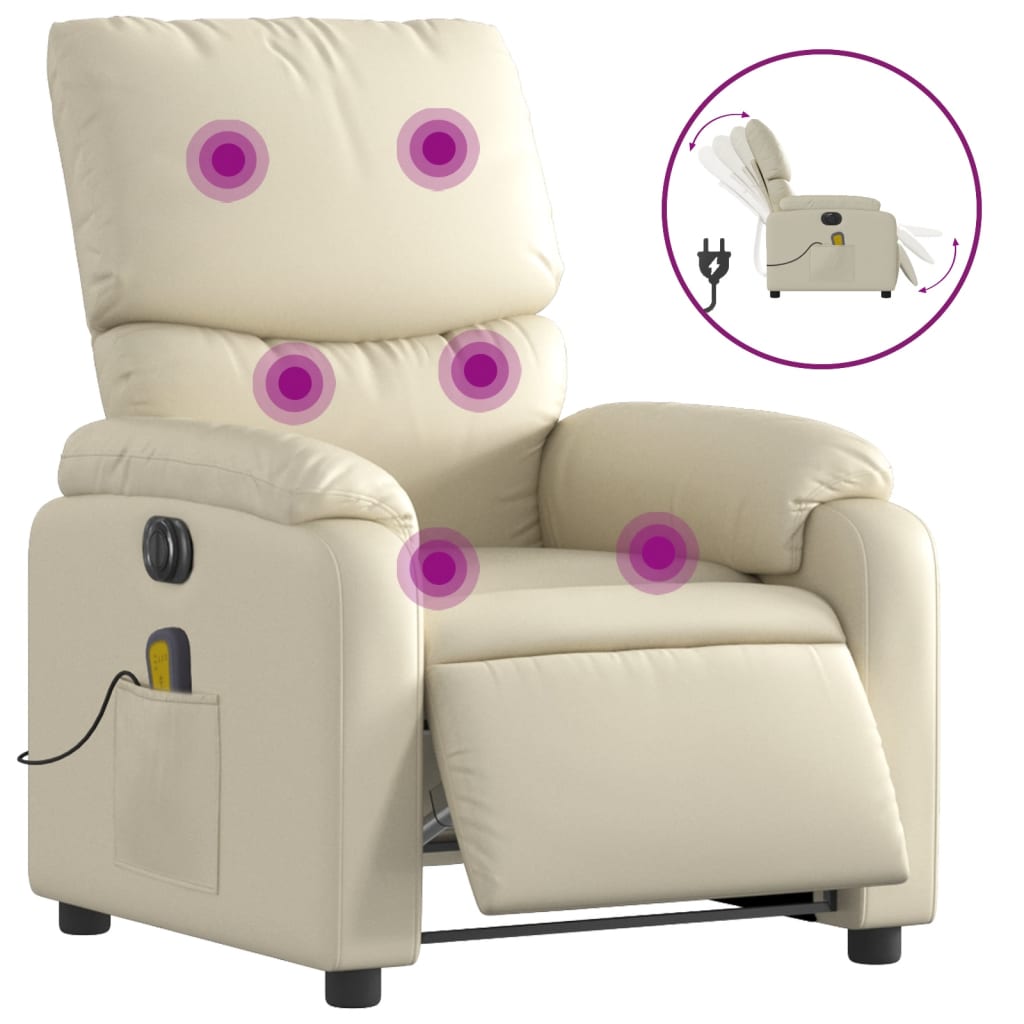 Electric Massage Recliner Chair Cream Faux Leather