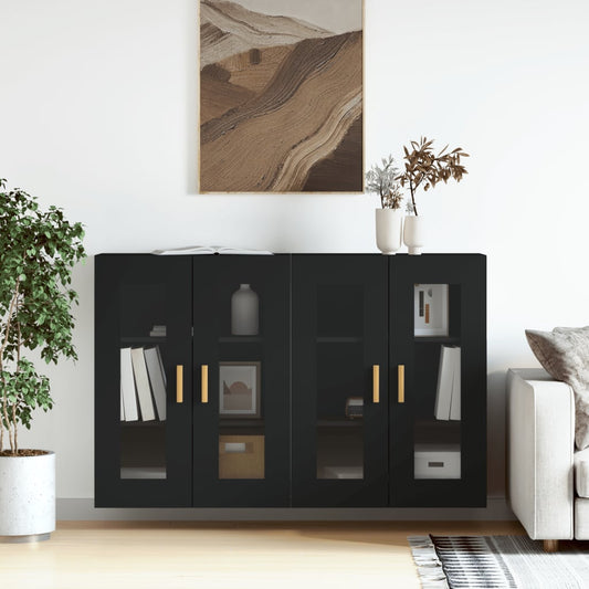 Wall Mounted Cabinets 2 pcs Black Engineered Wood