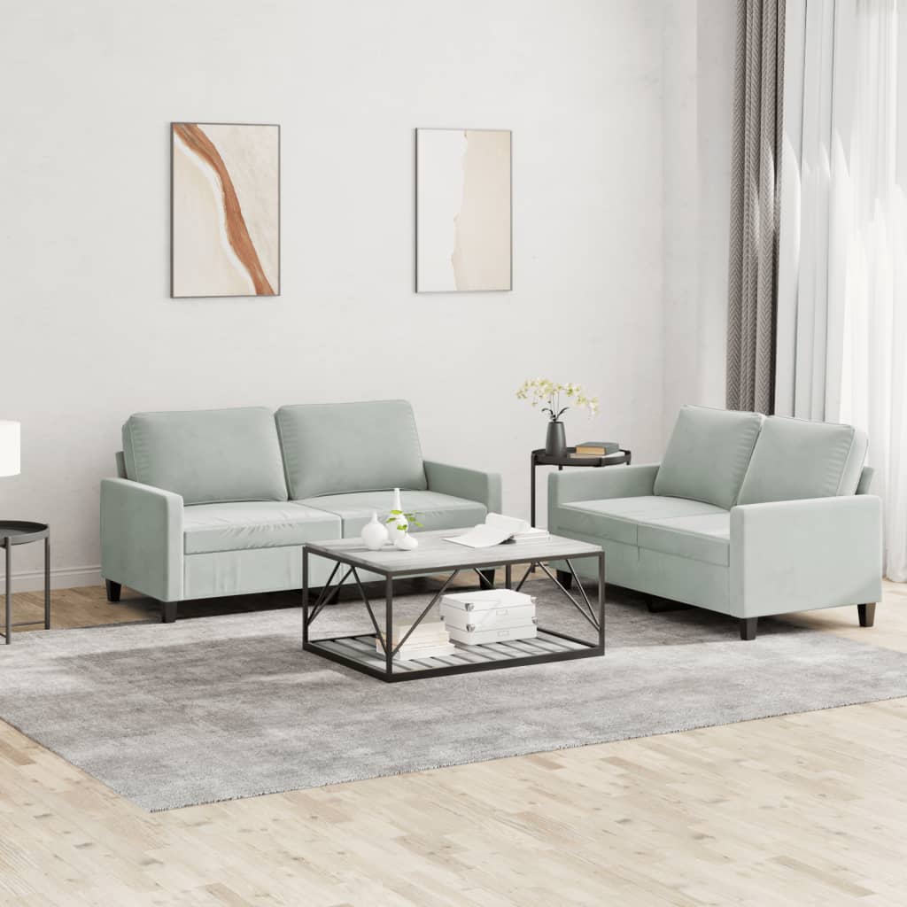 2 Piece Sofa Set with Cushions Light Gray Velvet